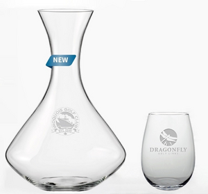 OASIS WINE CARAFE 1.5L & 4 Stemless Wine Glasses-Set 1 etch*